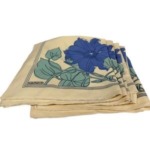 Set of 6 Vintage 70's Cacharel Retro Boho Blue Floral Cream Placemats 16"x16"